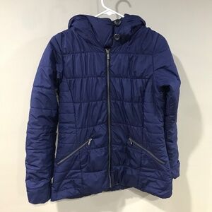 Women's Columbia Puffer Jacket Omni Heat /Thermal Coil - Blue Hooded Size Small